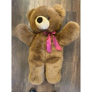Vintage A&A Brown Plush Teddy Bear With Red Bow 1990s Excellent Condition 24’’